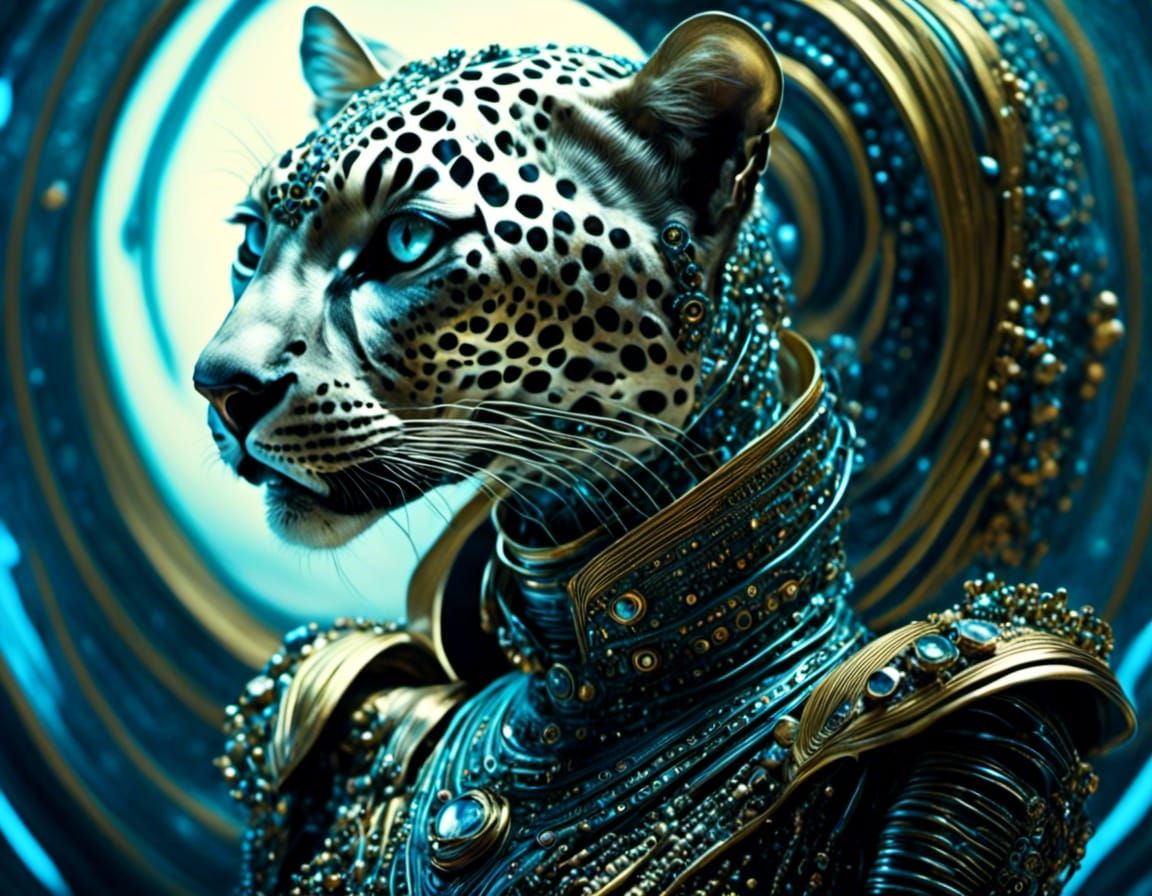 Snow Leopard Cyborg in Biopunk Style