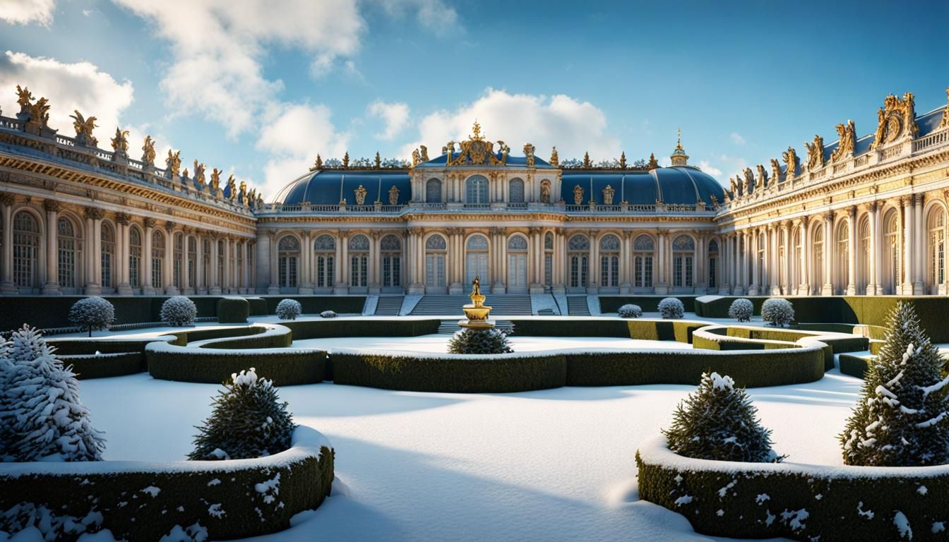 Versailles Palace Garden in Winter: Detailed Matte Painting