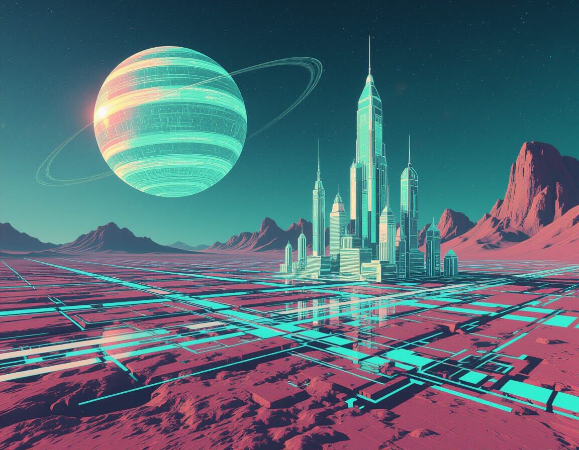 Teslapunk Moon Metropolis in Opalescent Nebula
