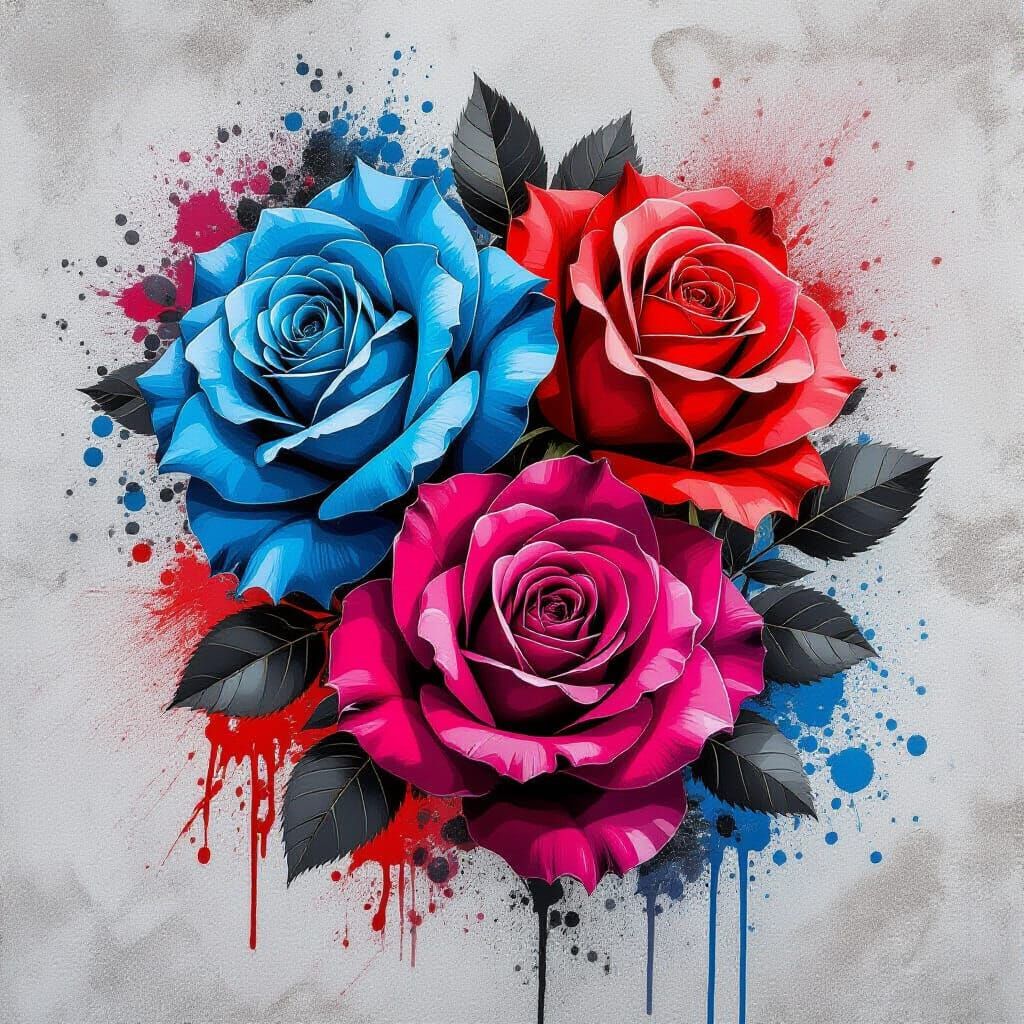 Vivid Roses in Graffiti Art Style