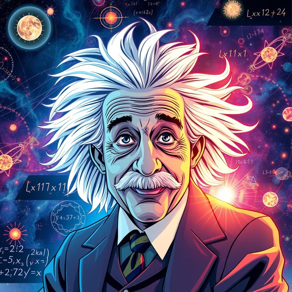 Albert Einstein in Dynamic Anime Style with Scientific Theme...