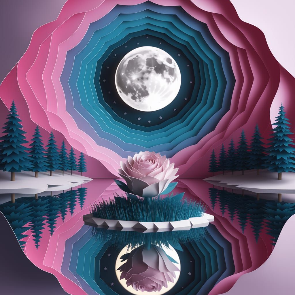 Paper Rose Blooms Under Starry Night Sky