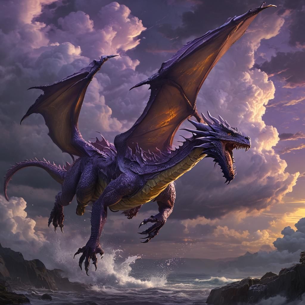 Majestic Dragon Soaring in Dark Fantasy Realm