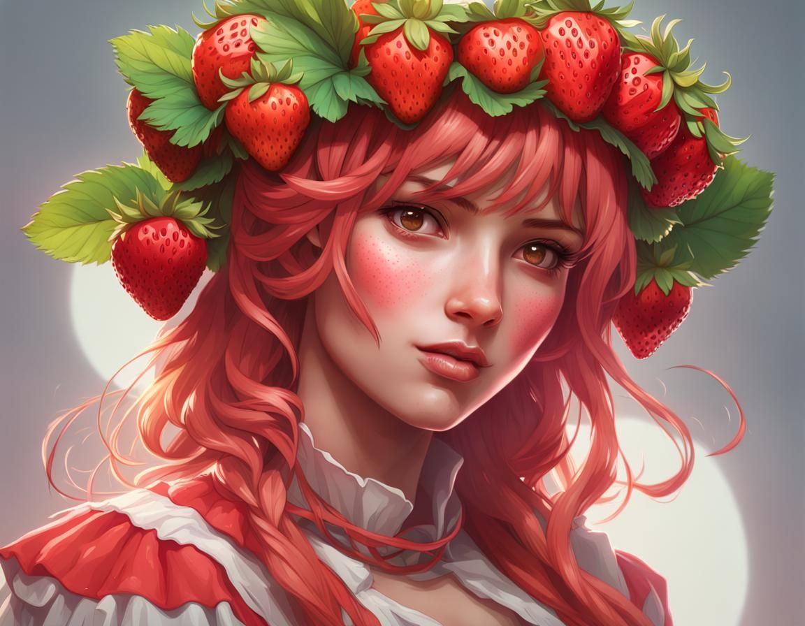 Cute Strawberry Maiden Portrait in Hyperdetailed Style