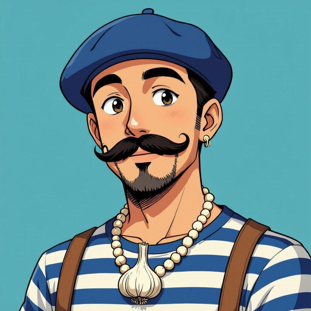 Anime Style French Man with Garlic Necklace