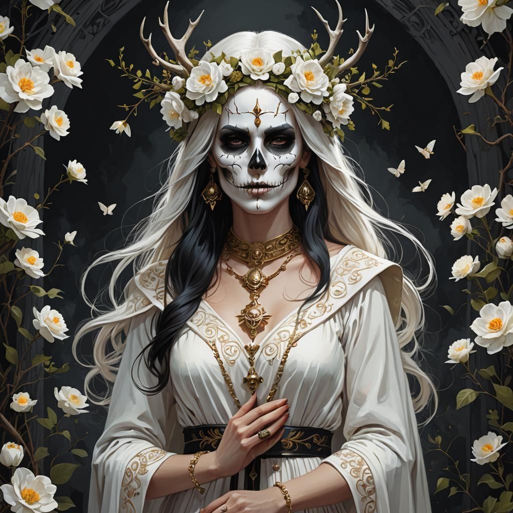 Pagan Woman Welcoming Spring: Dark Fantasy Illustration