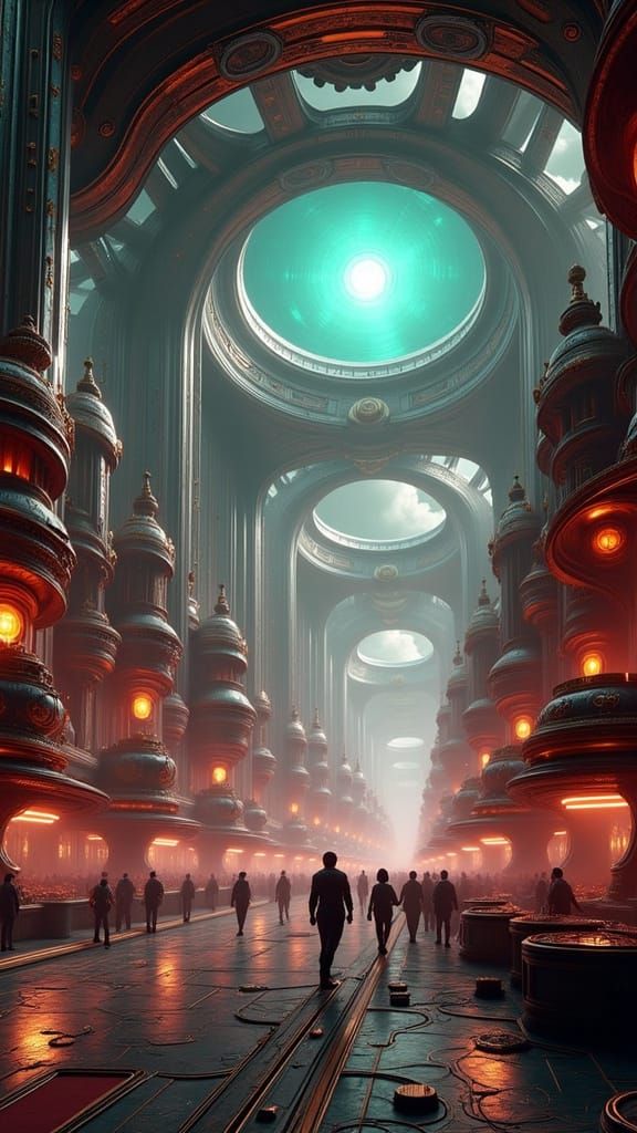 Retro-Futuristic Marketplace on Rhythis in the Year 2737