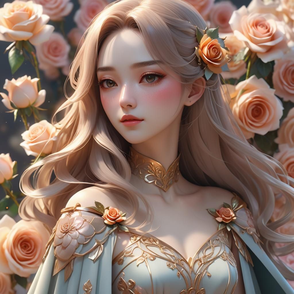 Anime Woman Creates Roses in 3D Portrait