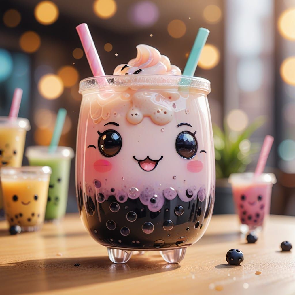 Adorable Kawaii Boba Tea Character Design