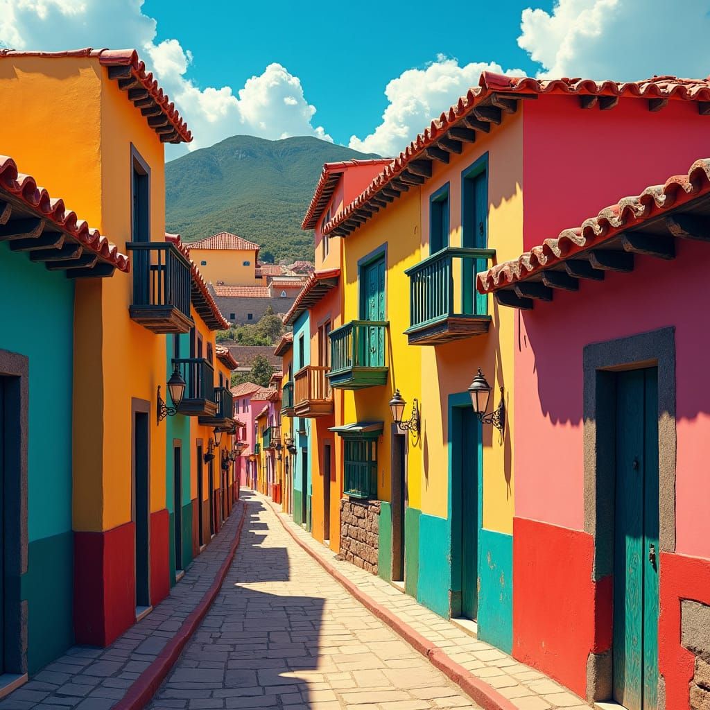 Colorful Colonial Houses in Cubist Style