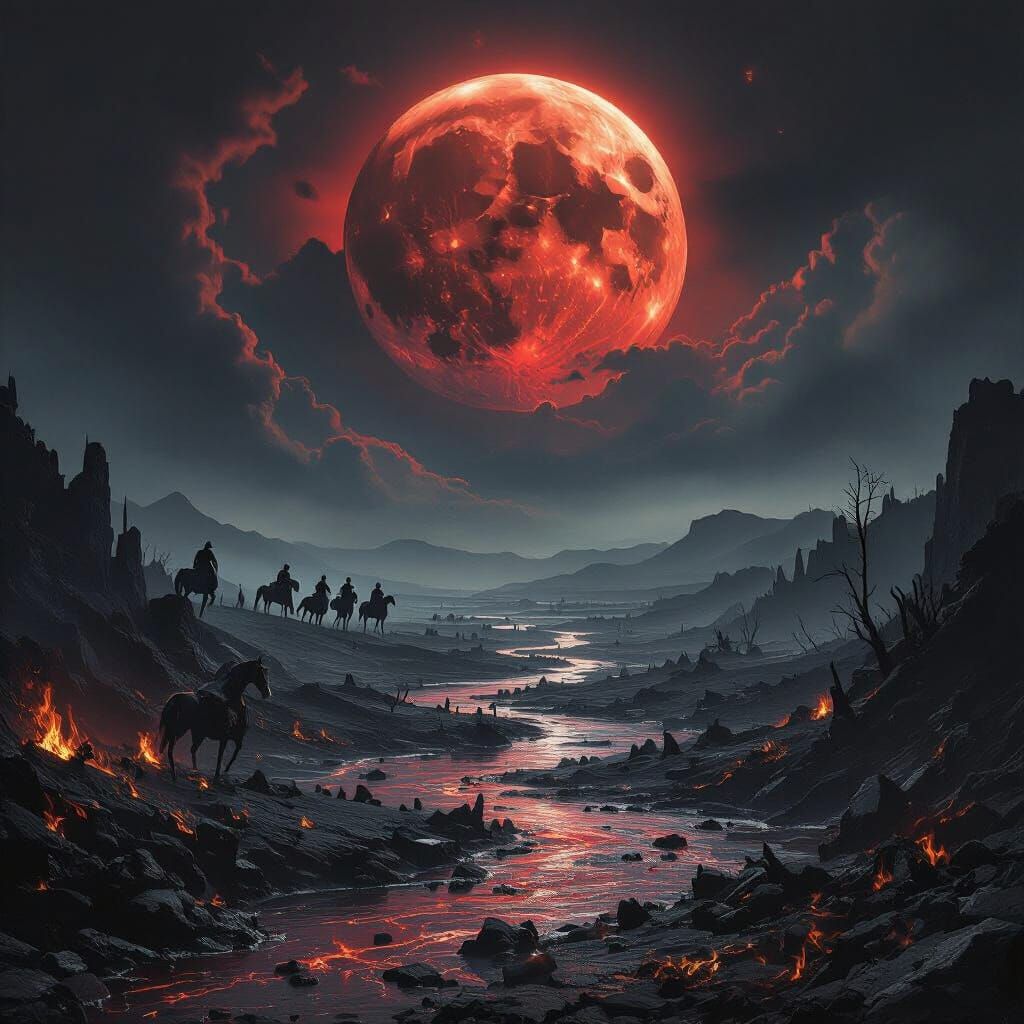 Apocalyptic Horsemen Under Blood-Red Moon