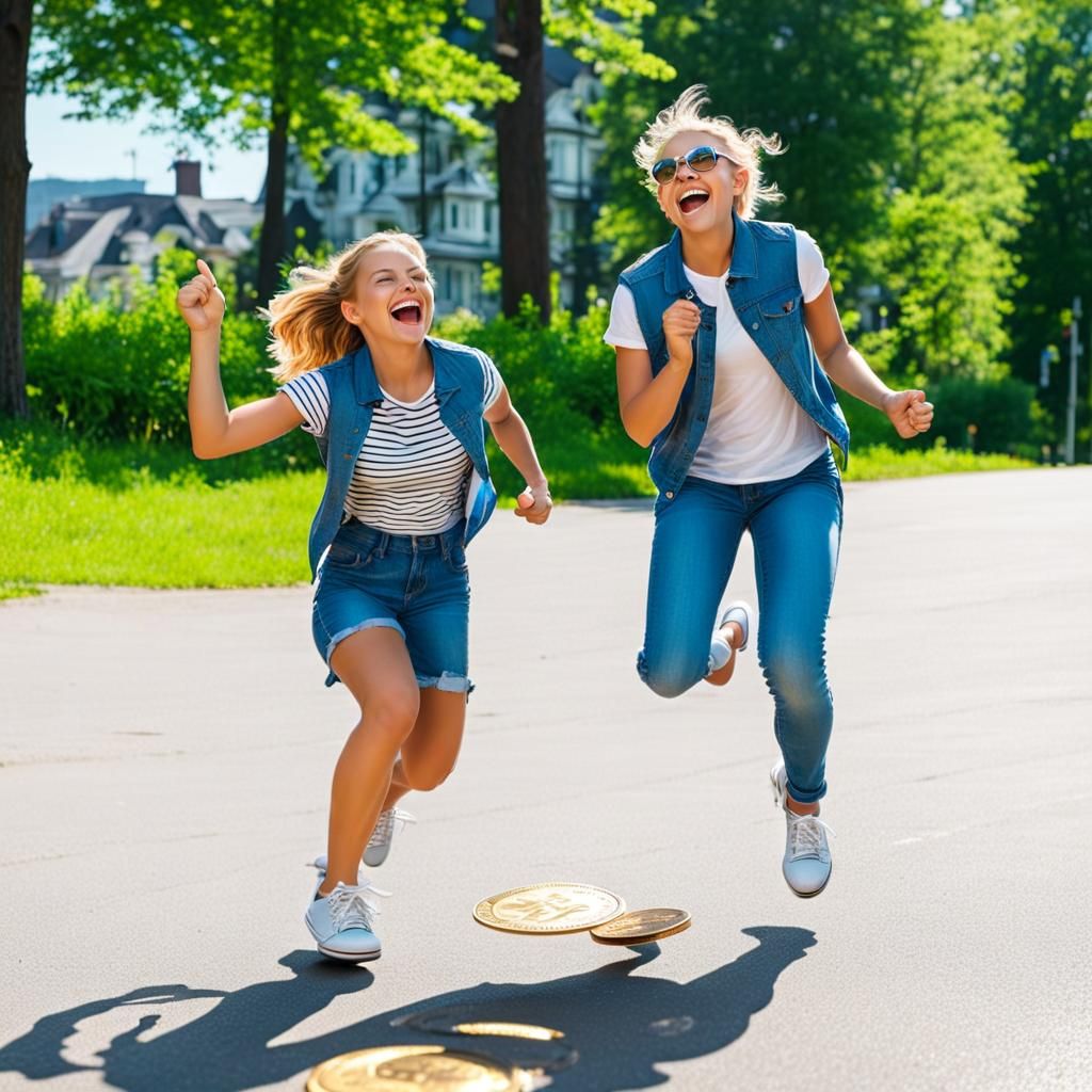 Children Celebrate Finding a Shiny Coin