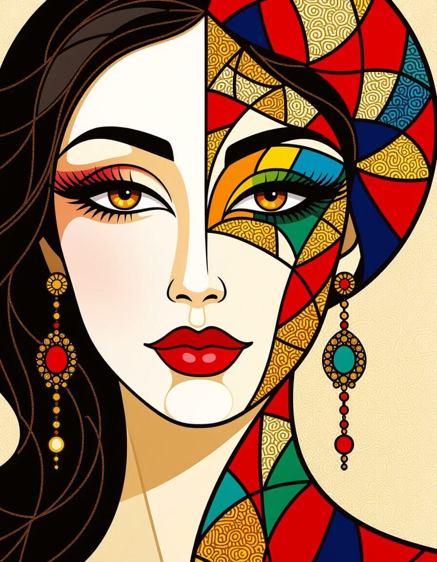 Surreal Stained Glass Woman Portrait