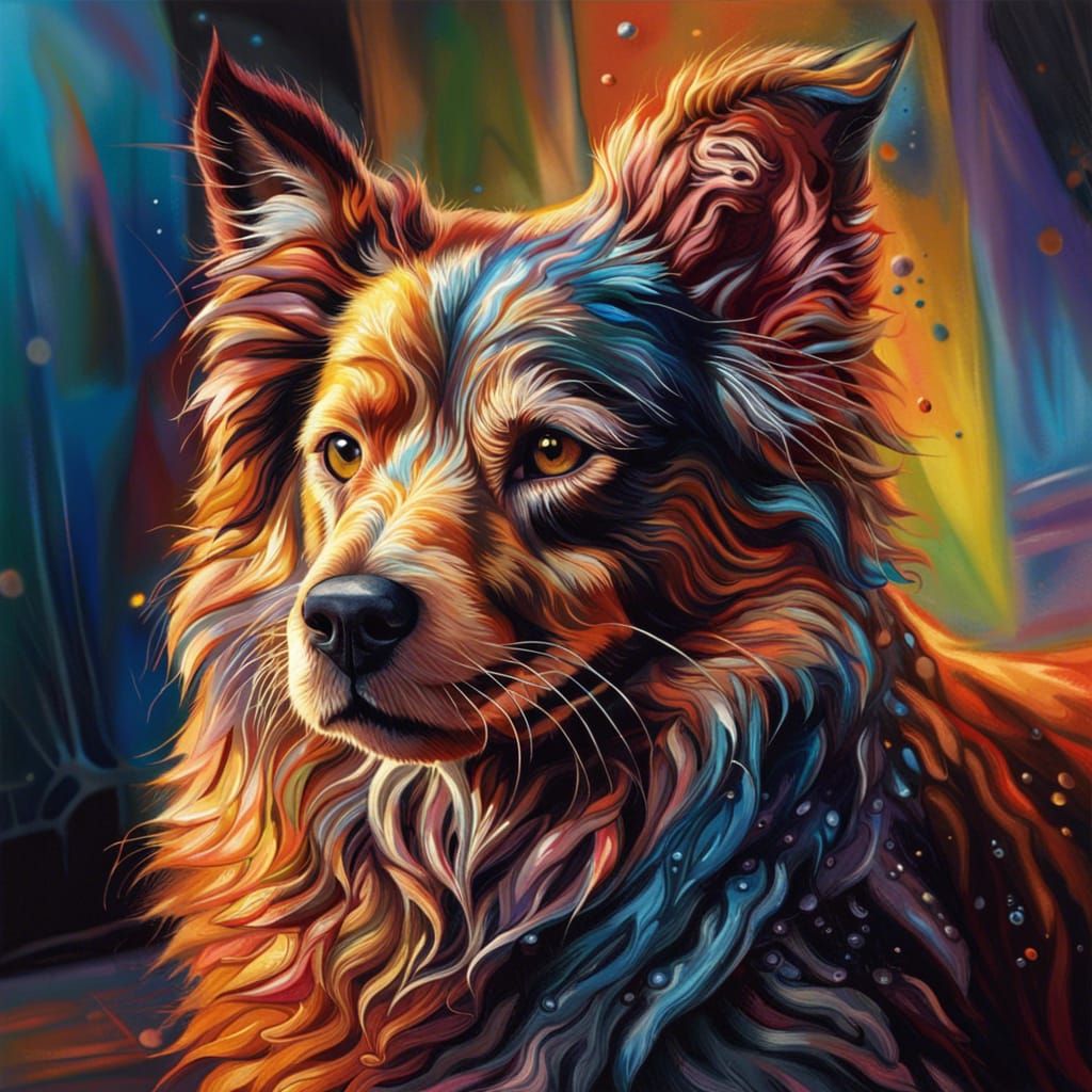 Hyperrealistic Dog and Cat Colorful Concept Art