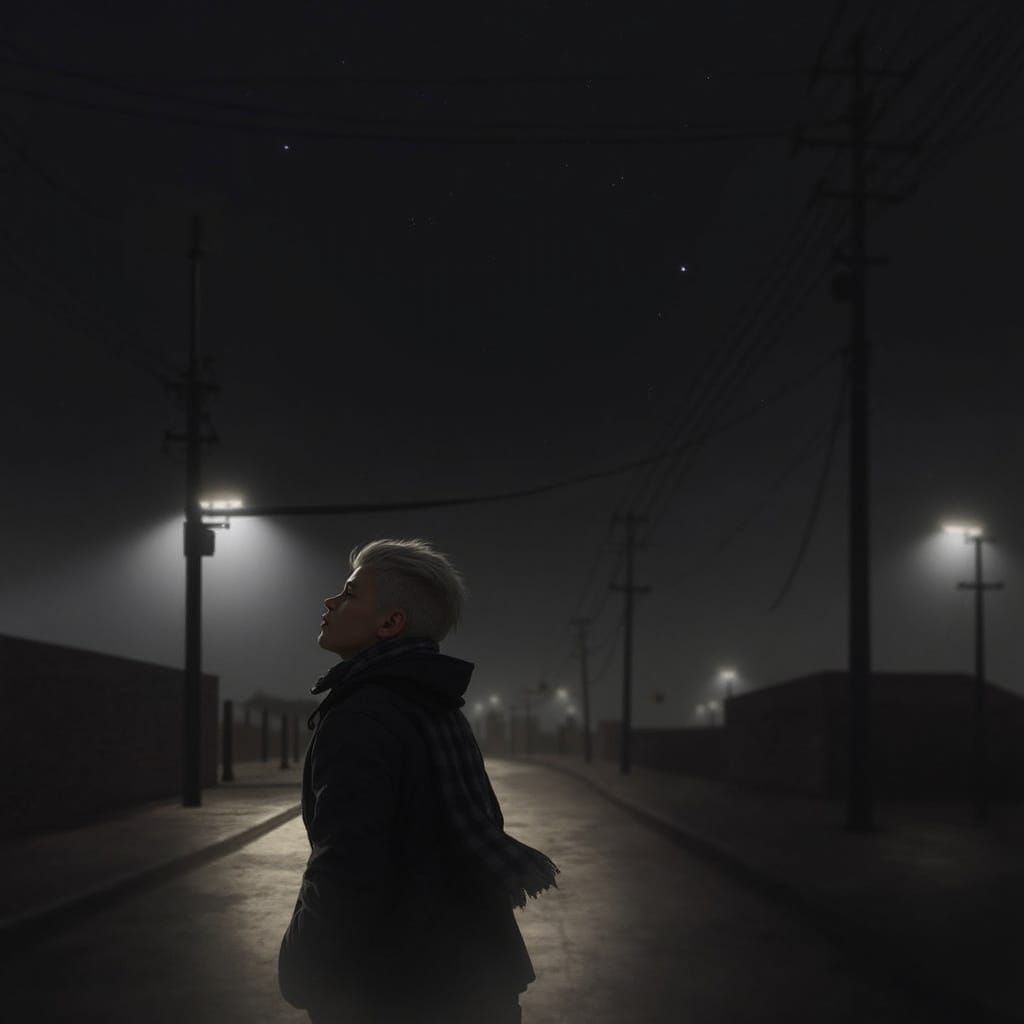 Albino Man Gazes at Cracked Sky Sunset