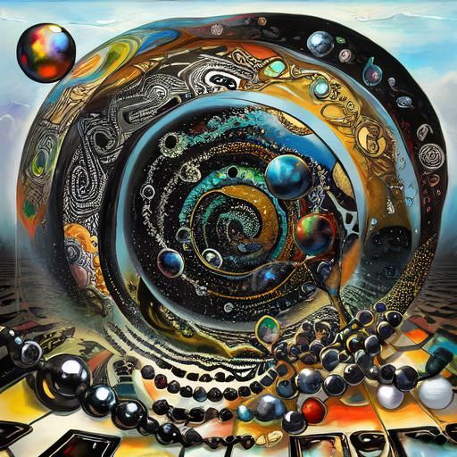 Surreal Abstract Painting with Pearls and Glass