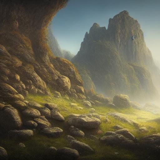 Rock Gnome in Neolithic Landscape: Fantasy Art