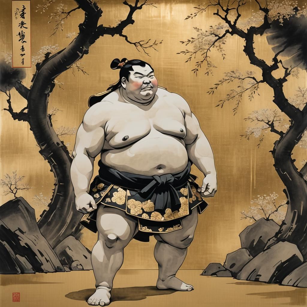 Sumo Wrestler in Ukiyo-e Japanese Woodblock Print