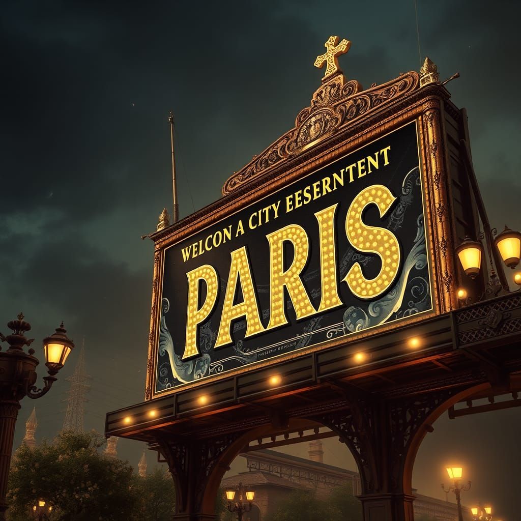 Vintage 1900’s travel to Paris billboard.