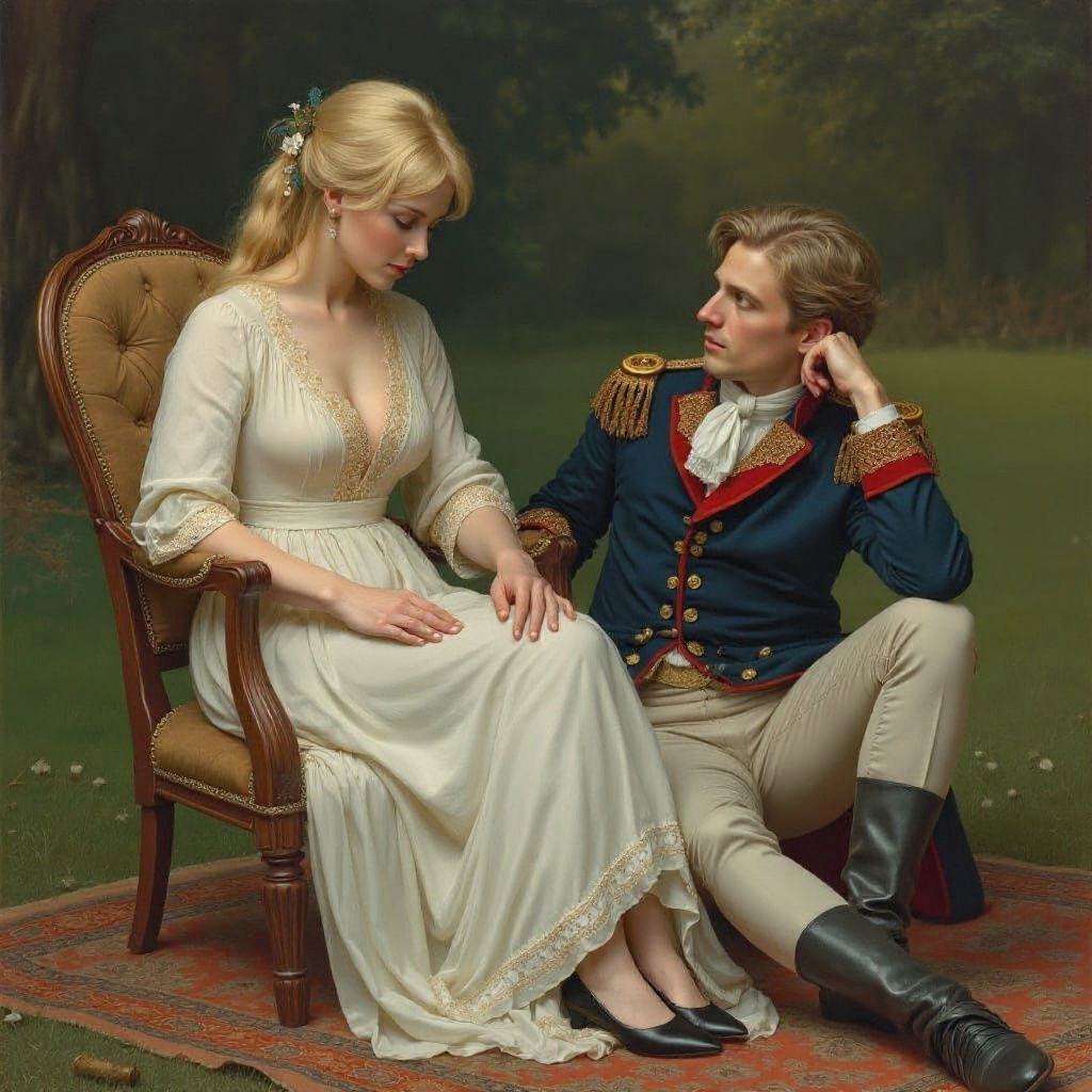 Regency Picnic Scene in Botticelli-Inspired Style