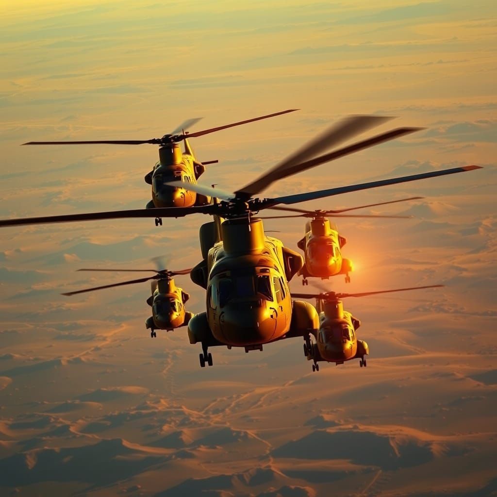Chinook Helicopters Flying in Digital Art Style