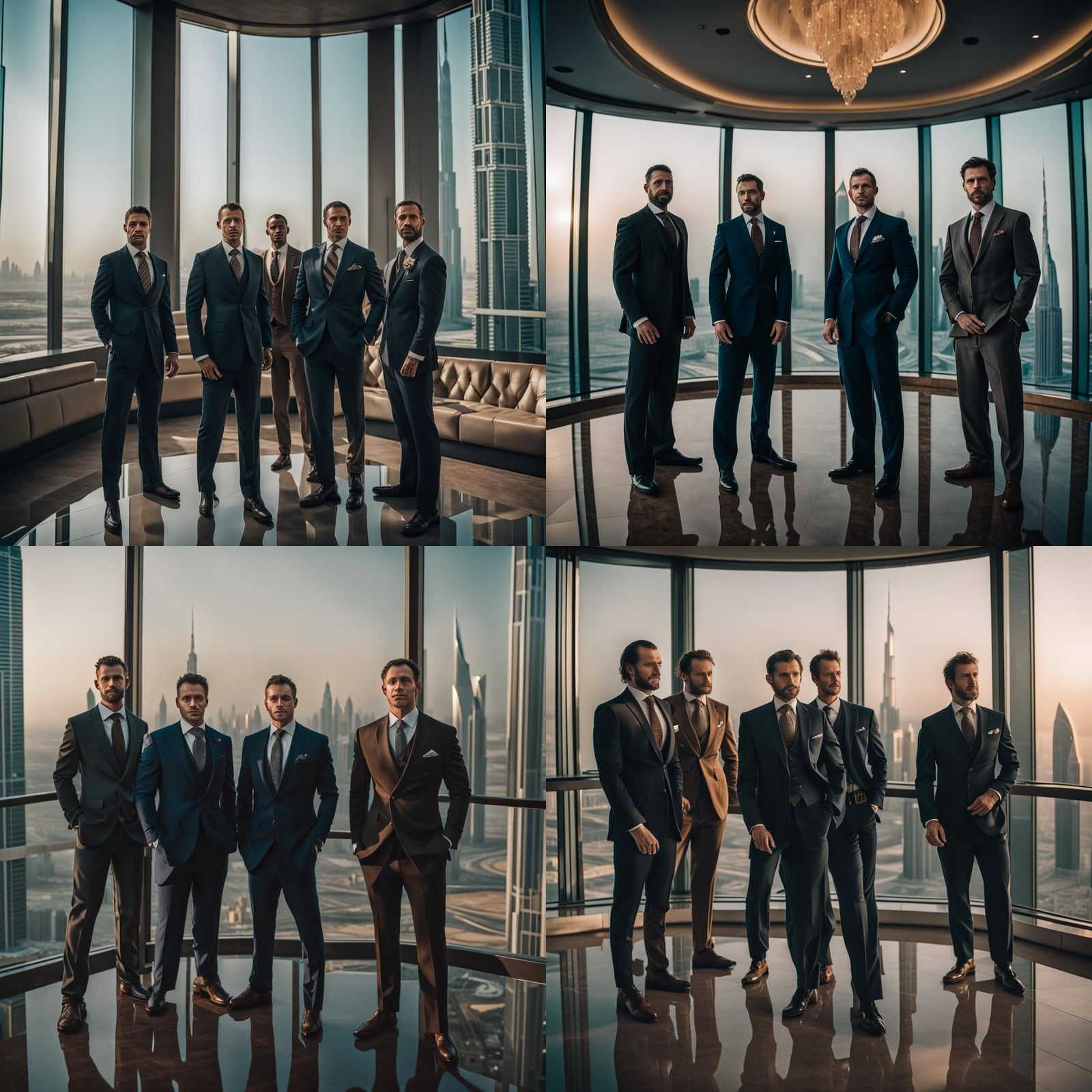 Businessmen in Dubai Penthouse: Cinematic Film Still