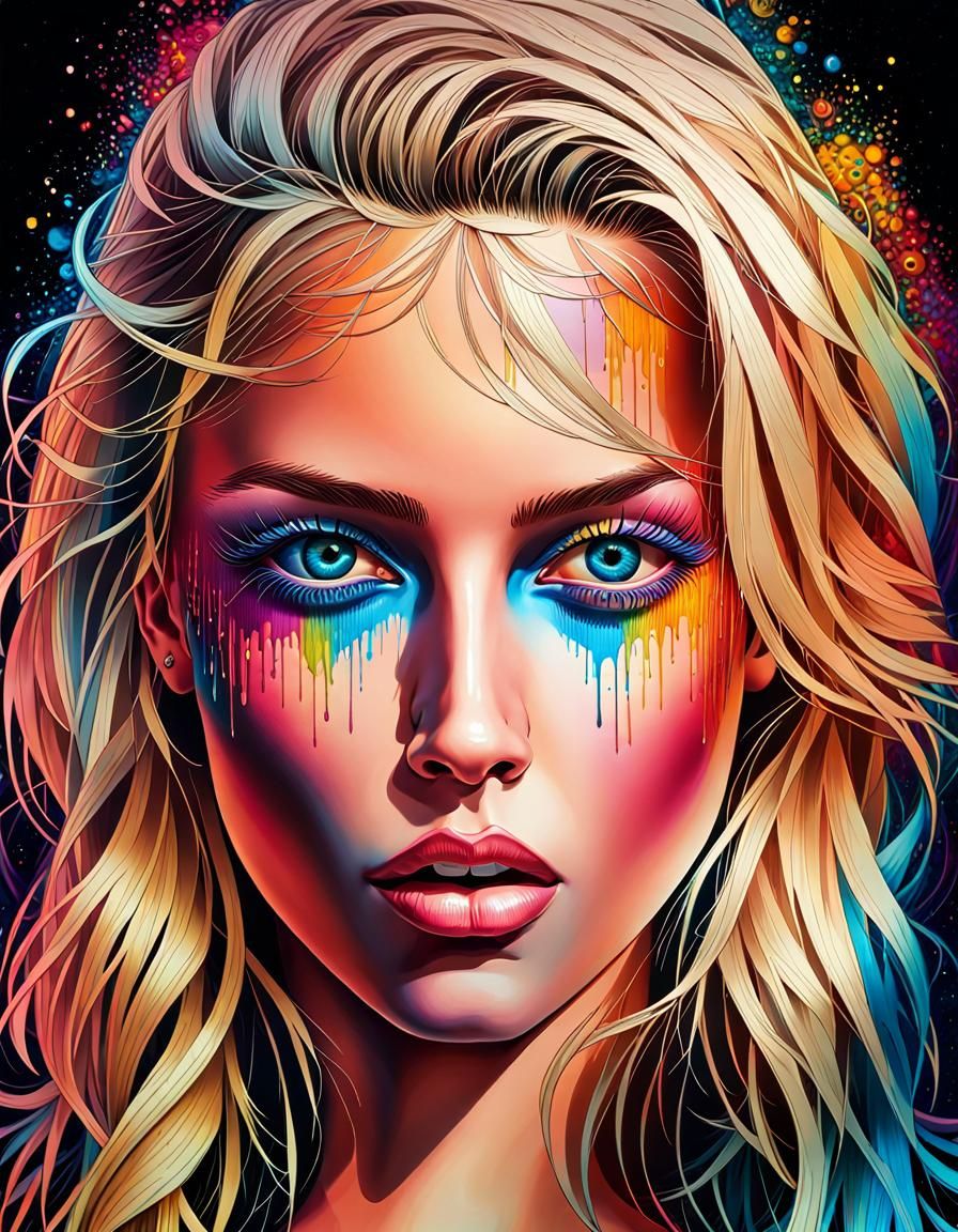 Colorful Hyperrealistic Portrait of a Blond Woman