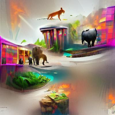 Exotic Animals in Lush Zoo Environment