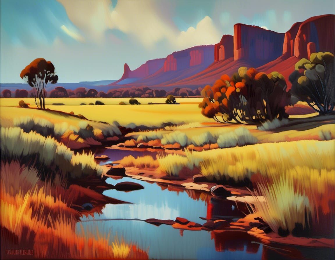 Stylized Australian Landscape in Oil Painting Style