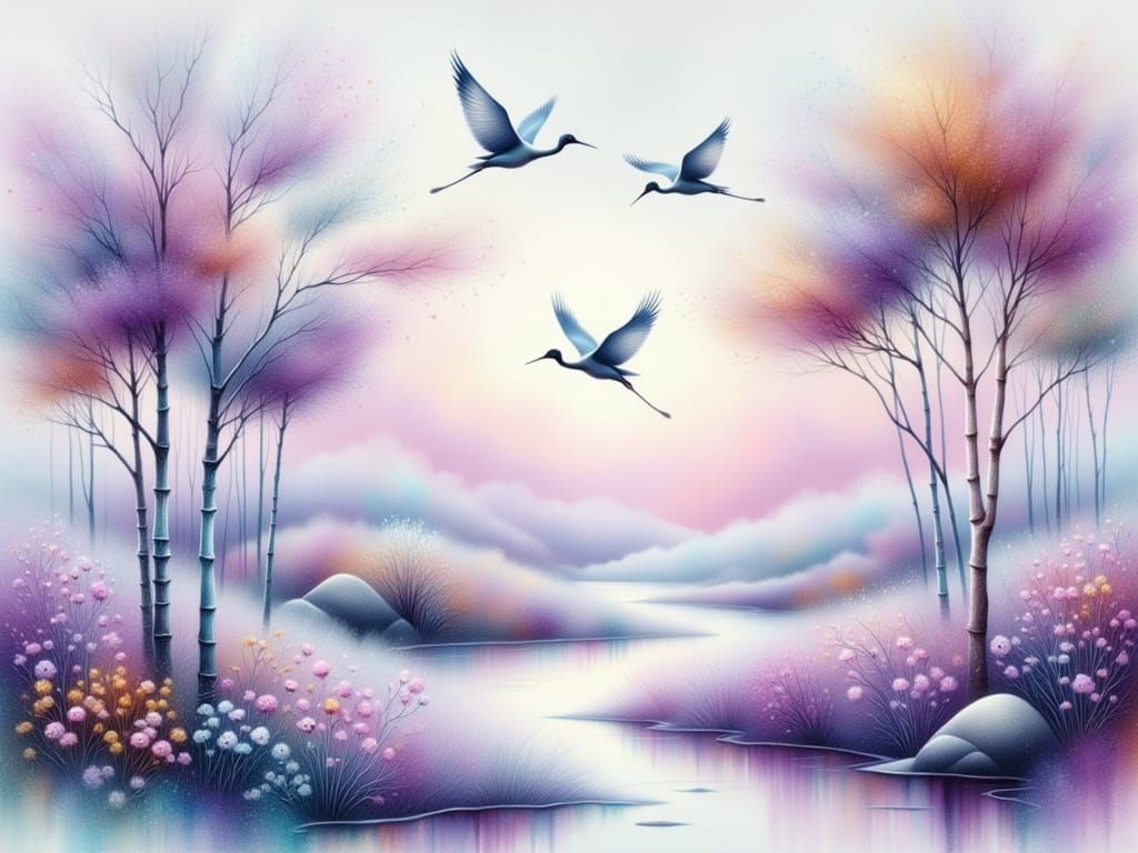 Surreal Landscape with Bamboo Tree in Dreamy Style