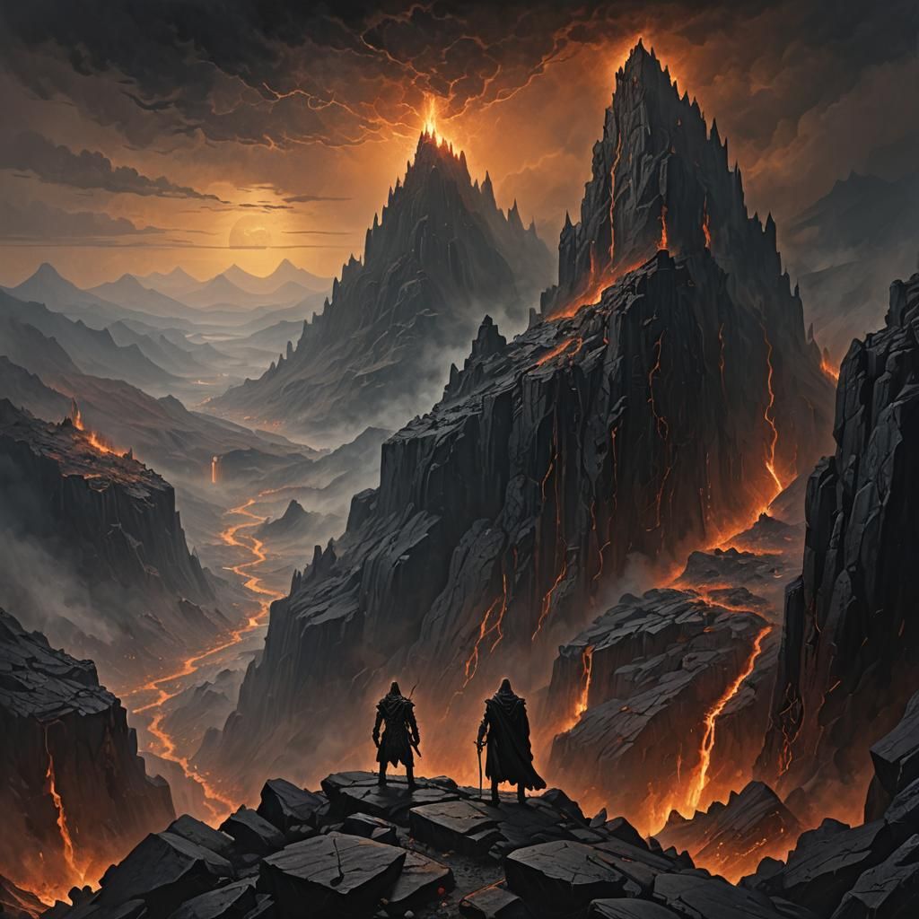 Ominous Figure in Dark Fantasy Landscape