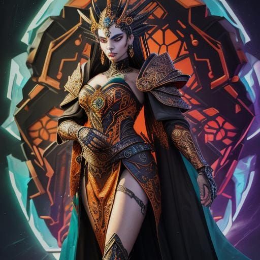 Cyberpunk Queen in Baroque Armored Robe