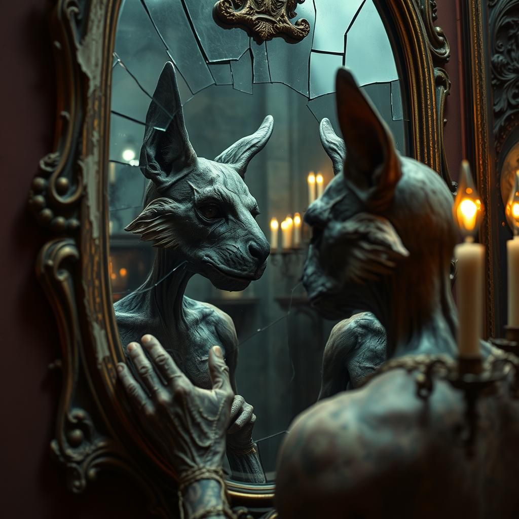 Surreal Zoanthropy: Distorted Reflections in Antique Mirror