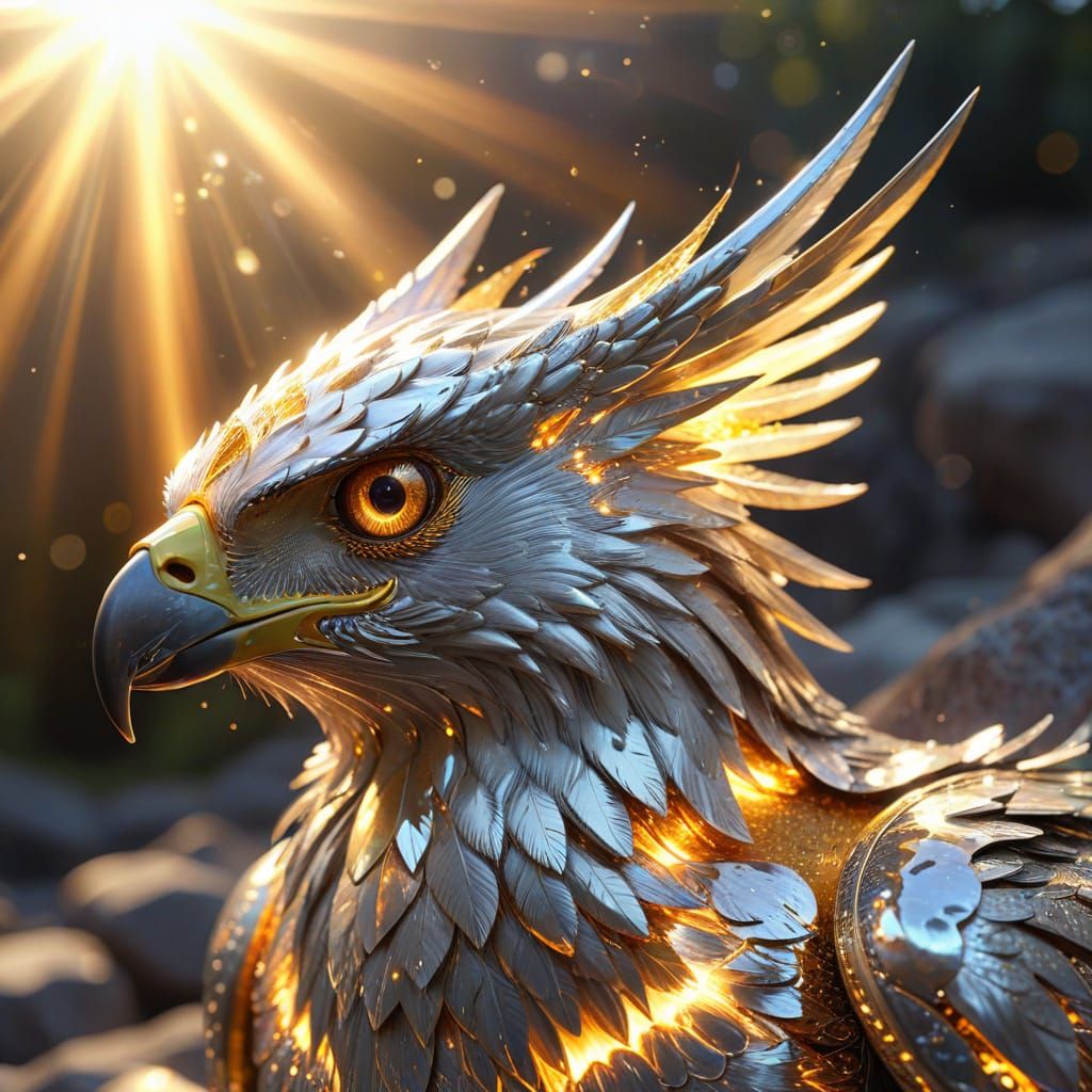 Iridescent Liquid Metal Skyhawk with God Rays