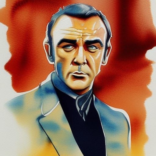 Sean Connery as James Bond: Watercolour Inkflow Portrait
