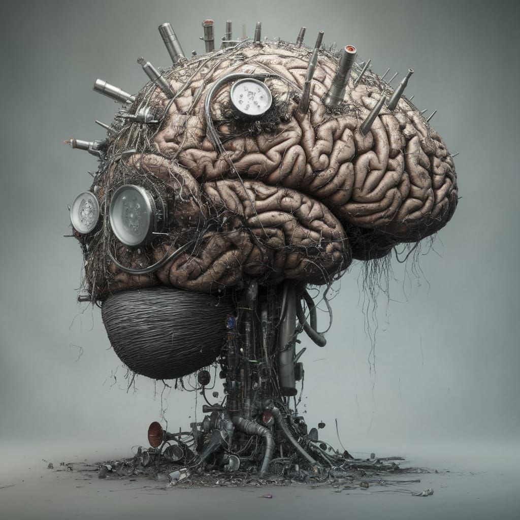 Surrealistic Brain Landscape with Surgical and Musical Instr...