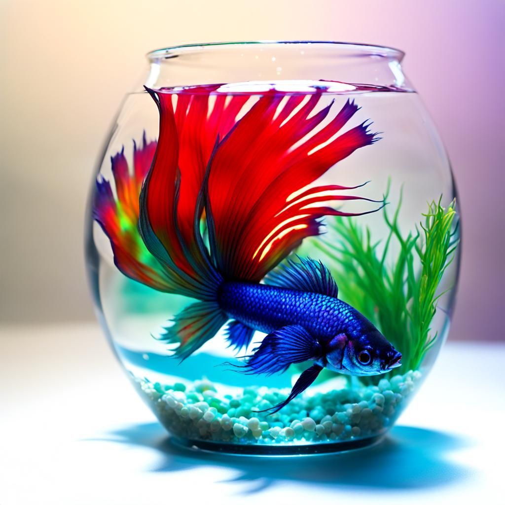 Iridescent Glass Betta Fish Sculpture in Glass Tank