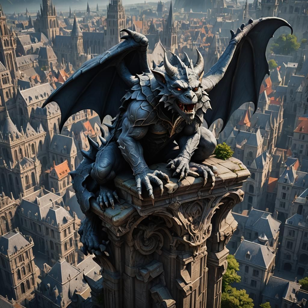 Detailed Gargoyle Matte Painting in Deep Color