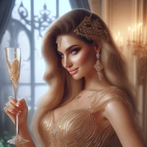 Glamorous Woman in Elegant Gown at Luxurious Party
