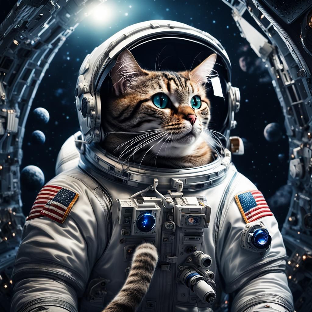 Hyperrealistic Cat Astronaut in Space
