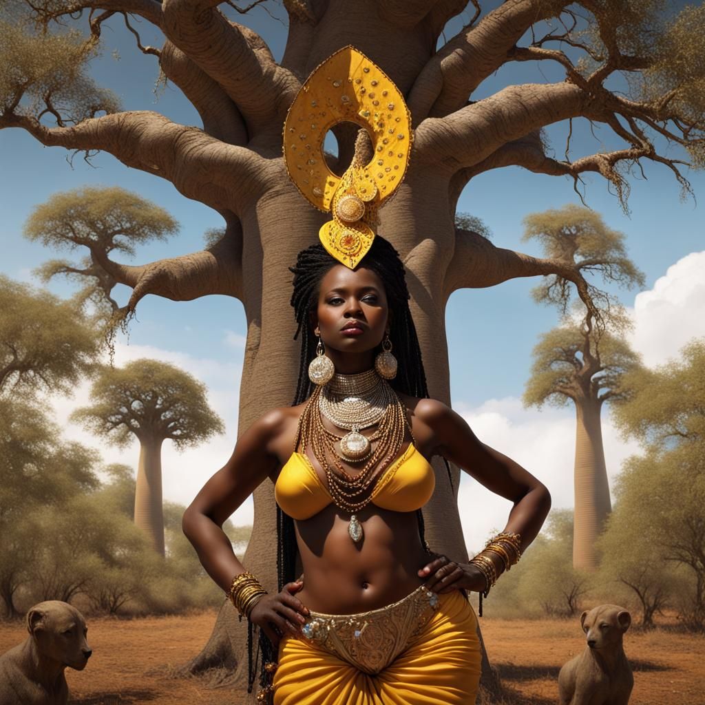 Oshun Standing Under the Baobab Tree w/ Shango