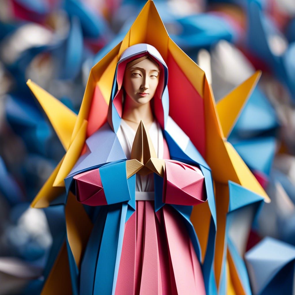 Hyperrealistic Origami Virgin Mary Sculpture