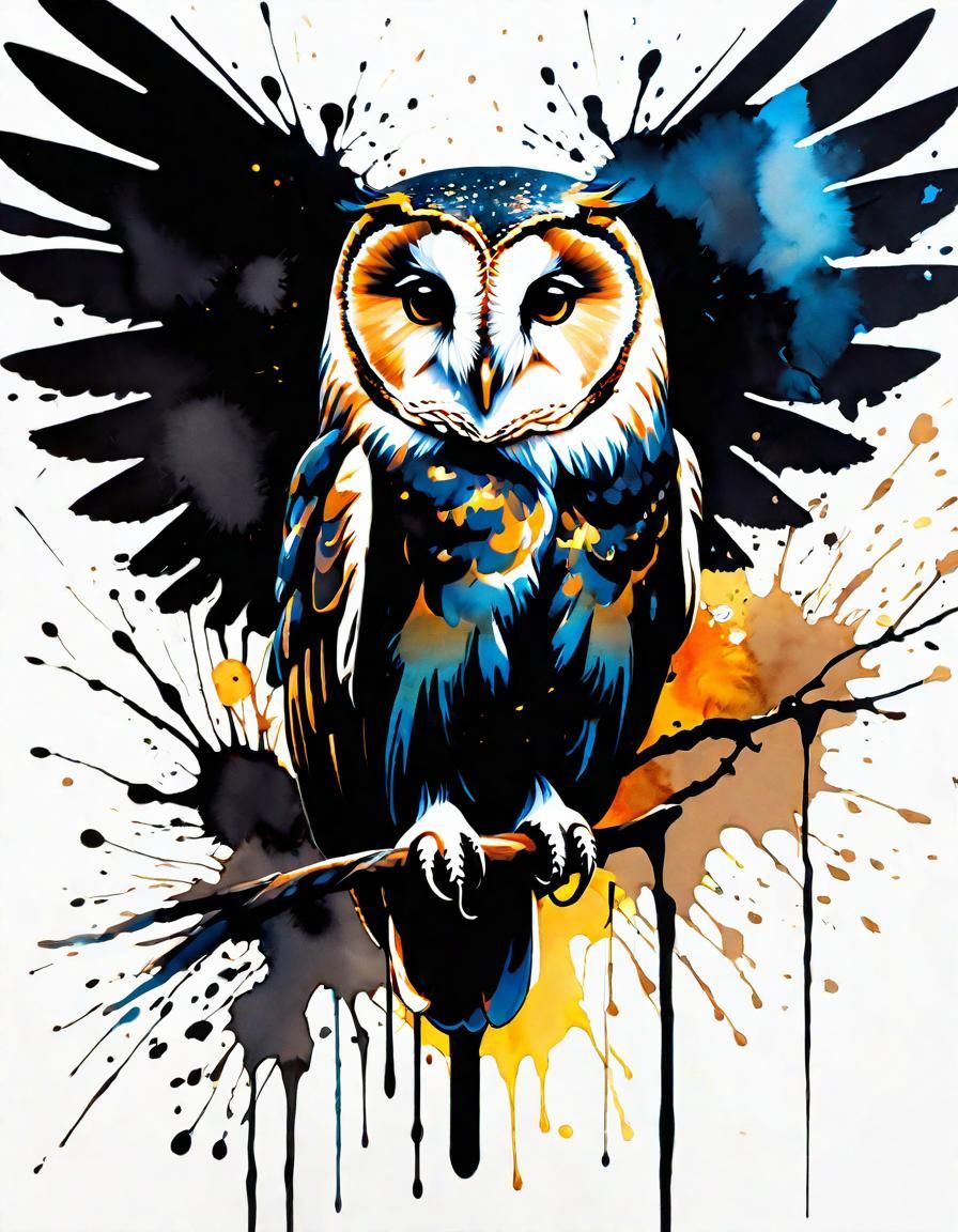 Ink Splatter Art Owl