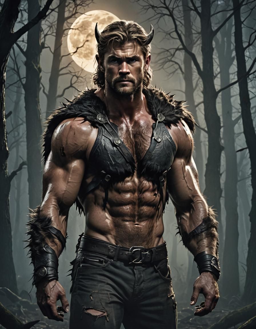 Werewolf with Glowing Eyes in Surreal Landscape