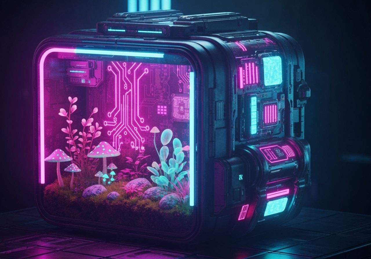 Cyberpunk Terrarium Backpack: Neon Fantasy Art