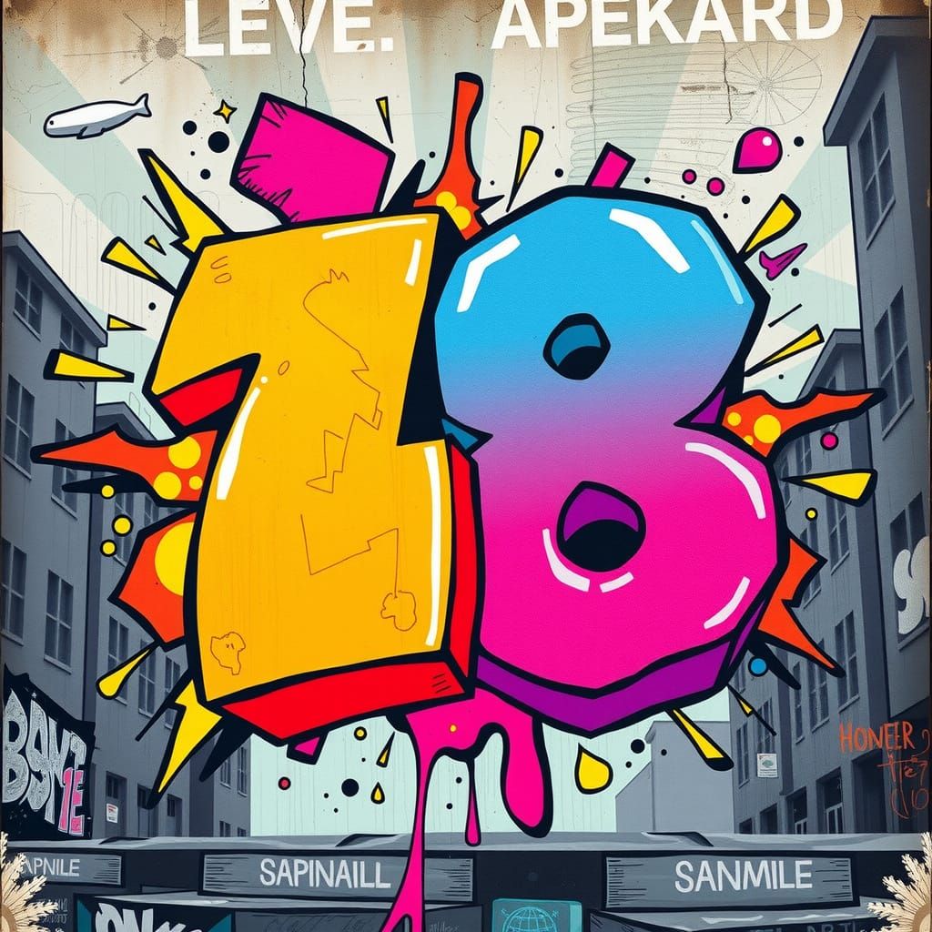 Vibrant Graffiti Number 18 in Urban Cityscape
