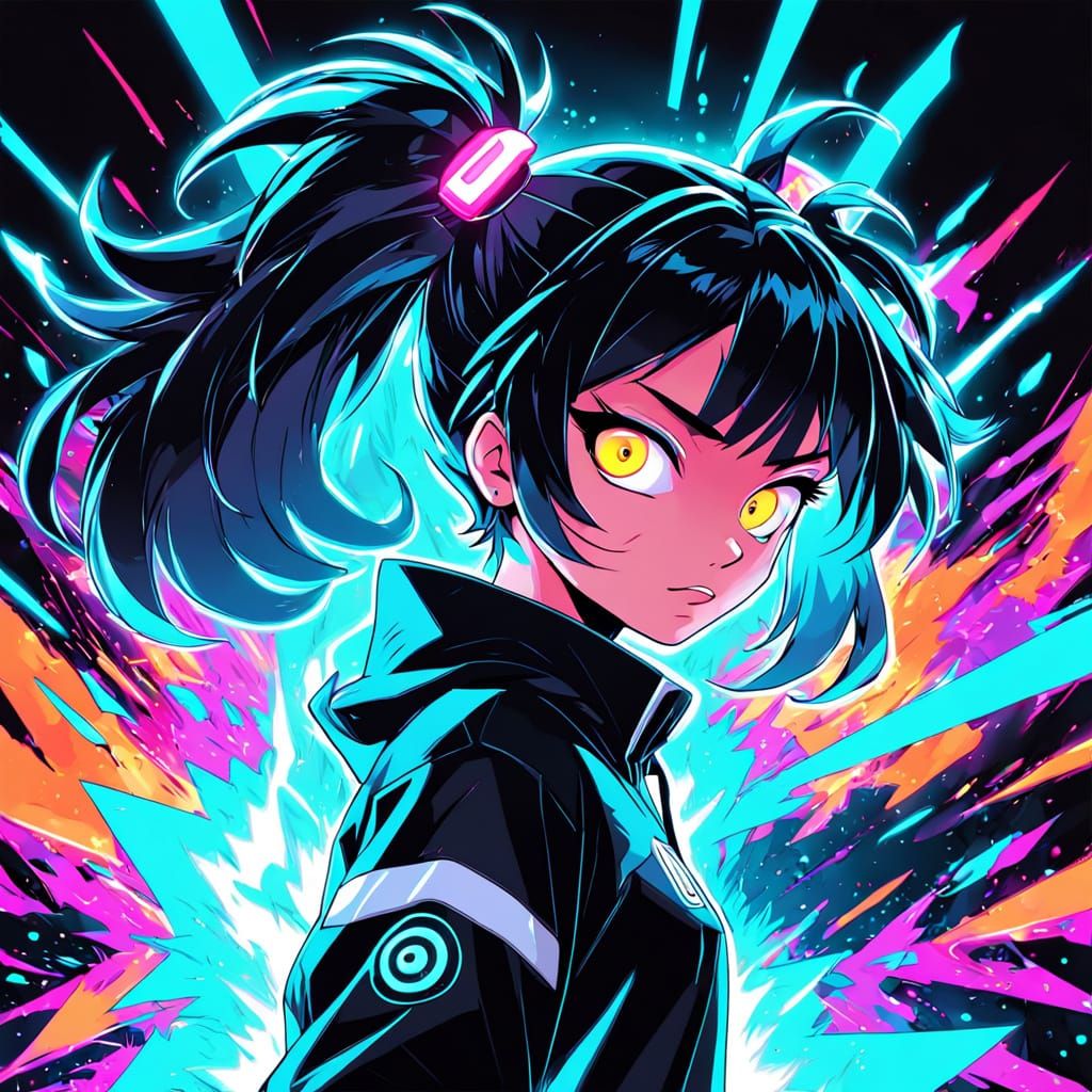 Anime Comic Character Sticker with Neon Glow