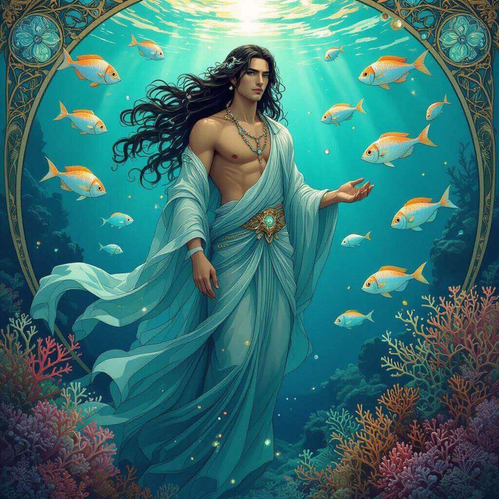 Male Coral Reef Spirit in Art Nouveau Style