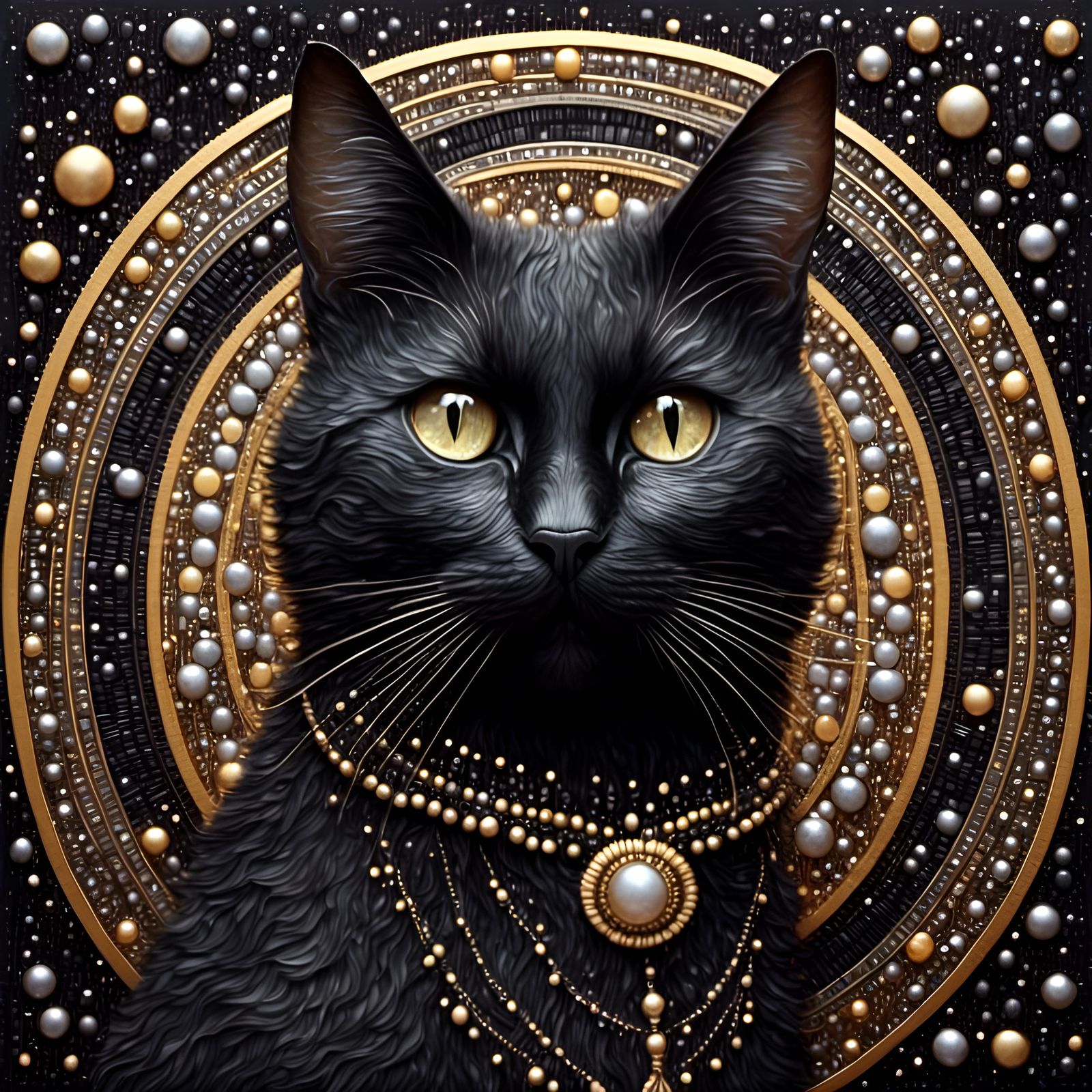 Dramatic Black Cat Portrait in Alcohol Ink Style