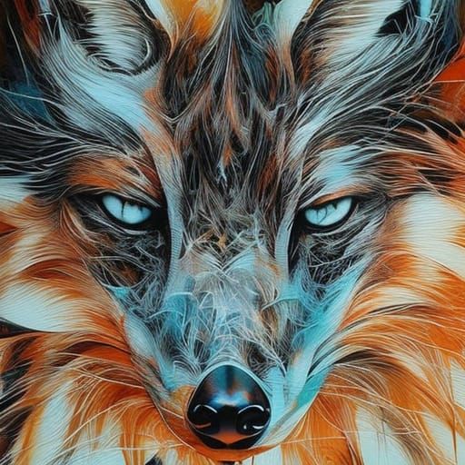 Hyperrealistic Fox Portrait in Inkblot Style